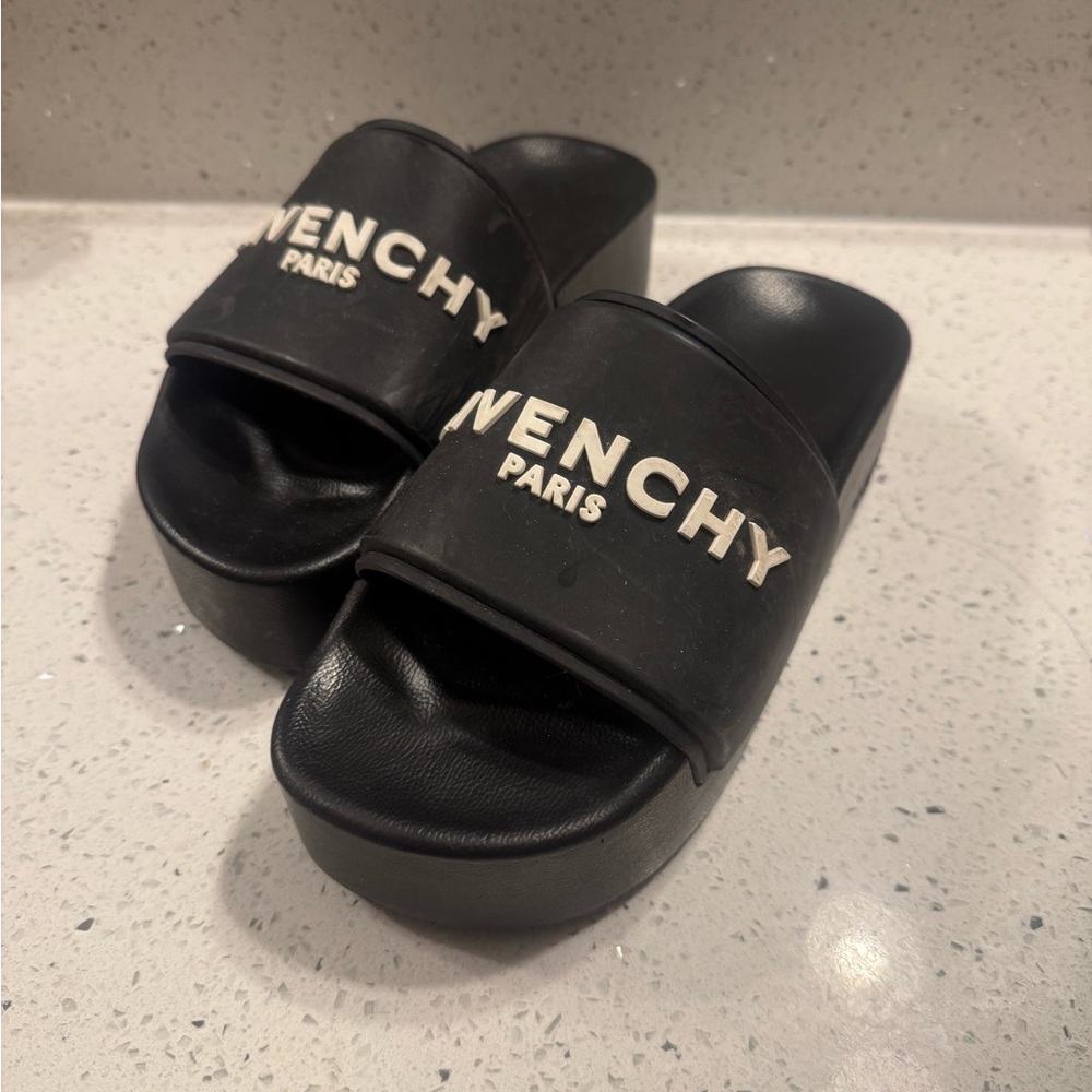 Givenchy Black Slide Sandals with White Logo